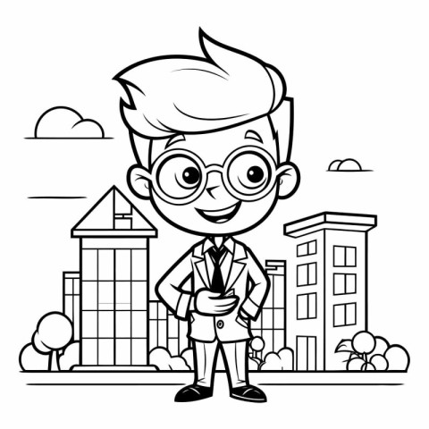 Boy with Glasses Cartoon Mascot Character Vector Illustration.