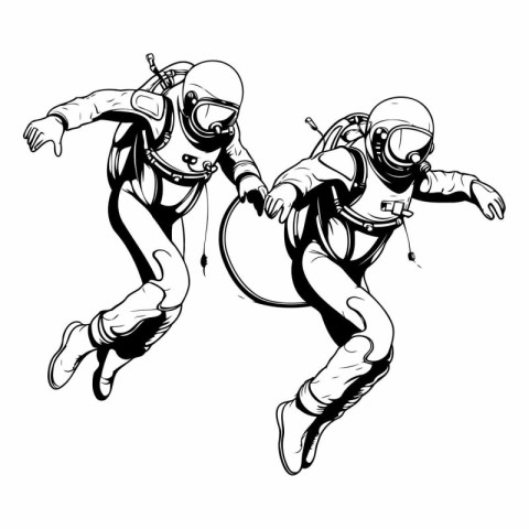 Astronaut and astronaut in spacesuit. Vector illustration on whi