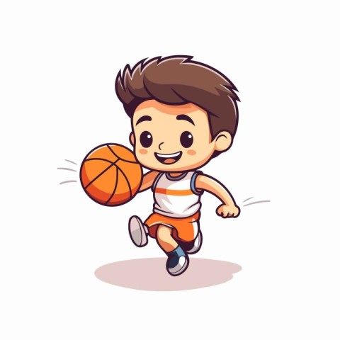 Cute boy playing basketball cartoon vector Illustration isolated