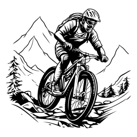 Mountain biker. vintage engraved illustration for posters. t-shi