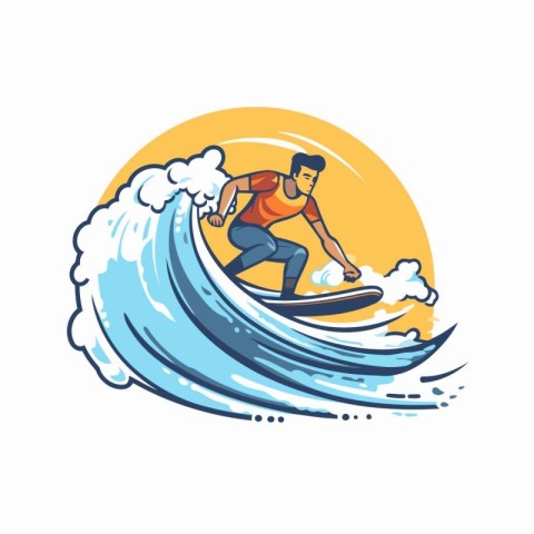 Surfer in action. Vector illustration of a surfer riding a wave.