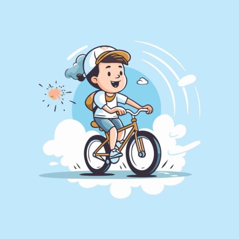 Boy riding a bicycle vector illustration. Cartoon boy riding a b