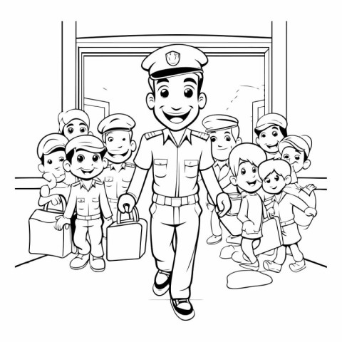 Black and White Cartoon Illustration of Policeman or Police Offi