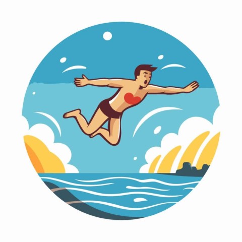 Man diving into the sea. Vector illustration in a flat style.