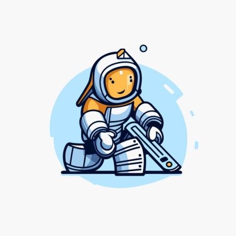 Astronaut with a hockey stick. Vector illustration on white back