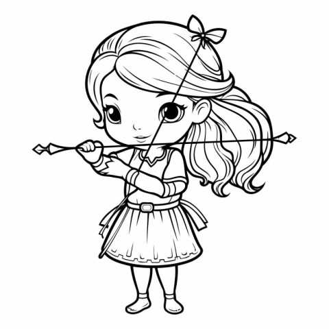 Cute little girl with bow and arrow. Vector illustration for col