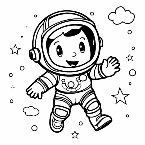 Cute astronaut in space suit. Coloring book for children.