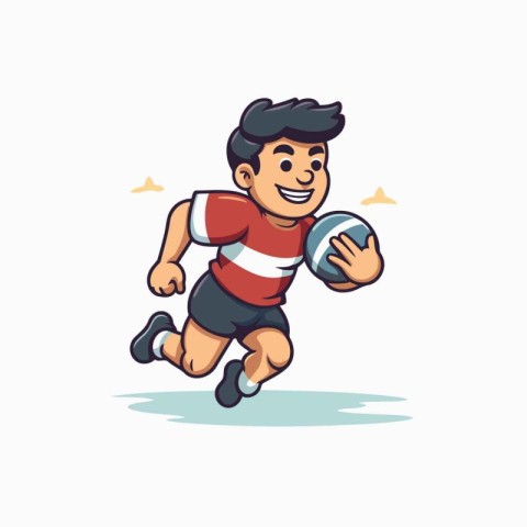 Rugby player running with ball. Vector illustration in cartoon s