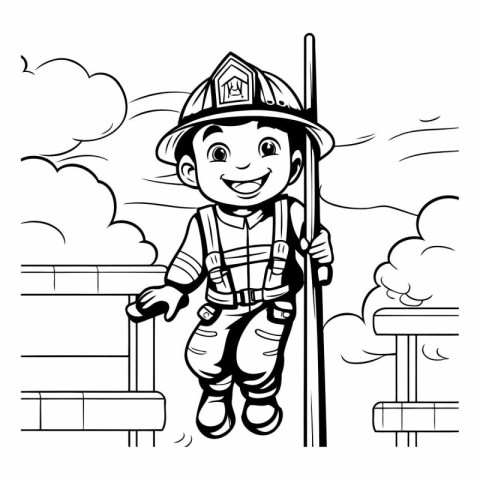 Cartoon Illustration of Little Fireman or Fireman Character for