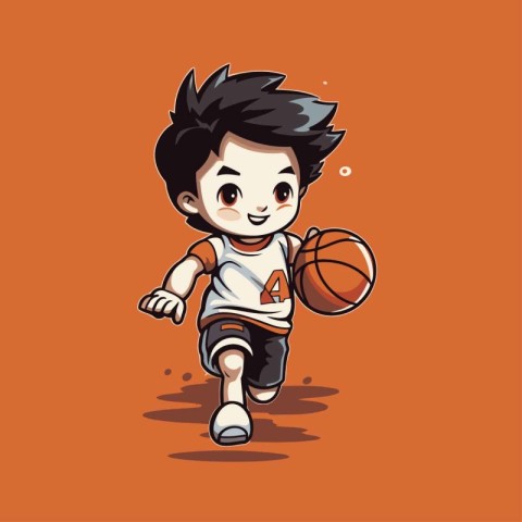 Cute boy playing basketball. Vector illustration of a boy playin