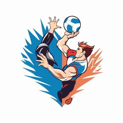 Illustration of a soccer player jumping with ball set inside cre