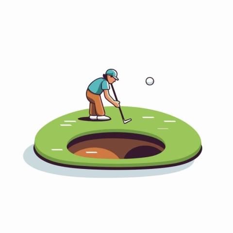 Golf player in hole icon. Sport hobby competition and game theme