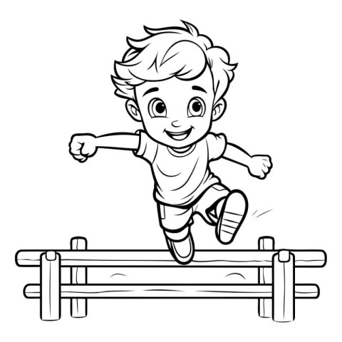 Boy jumping over obstacle - Coloring book for children. Vector i