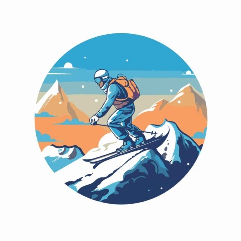 Snowboarder in the mountains. Vector illustration in retro style