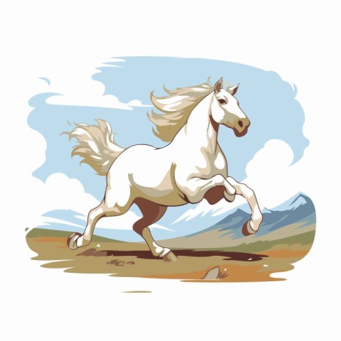 White horse running in the desert. sketch vector illustration is