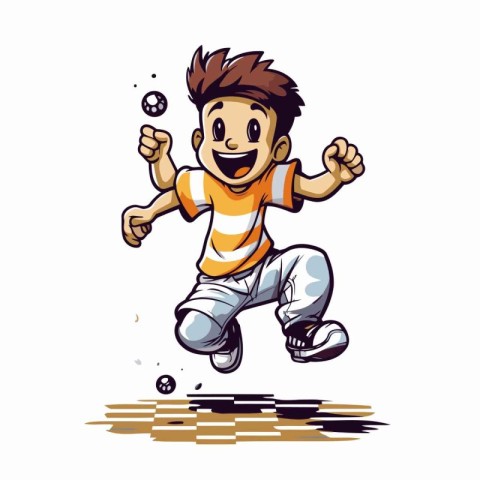 Vector illustration of a soccer player jumping with ball in his