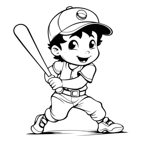 Baseball Player - Black and White Cartoon Illustration. Vector A