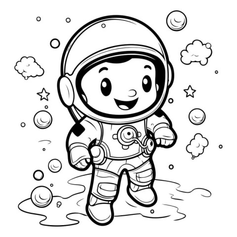 Cartoon astronaut on the water. Vector illustration. Coloring bo