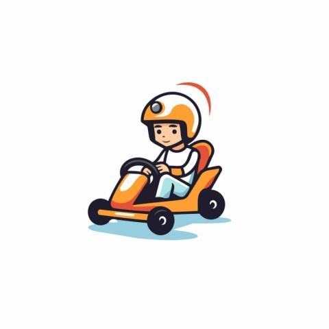 Cartoon boy driving a race car. Vector illustration in cartoon s