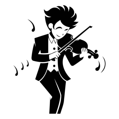 Vector illustration of a man playing the violin. Black and white