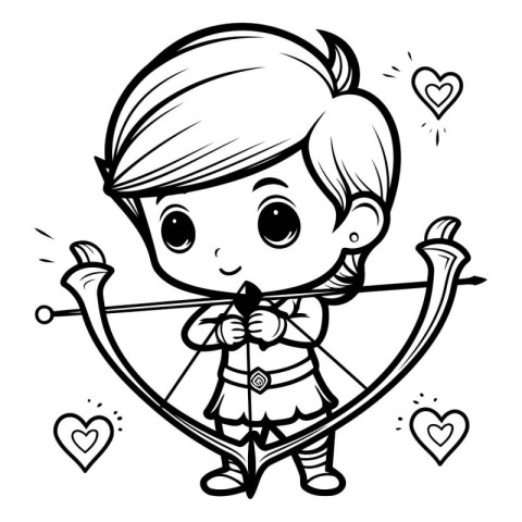 Cute cartoon cupid with bow and arrow. Vector illustration.