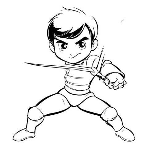 Cartoon boy with a sword in his hand. Vector illustration.