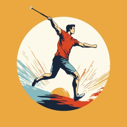 Badminton player jumping with a golf club. Vector illustration.