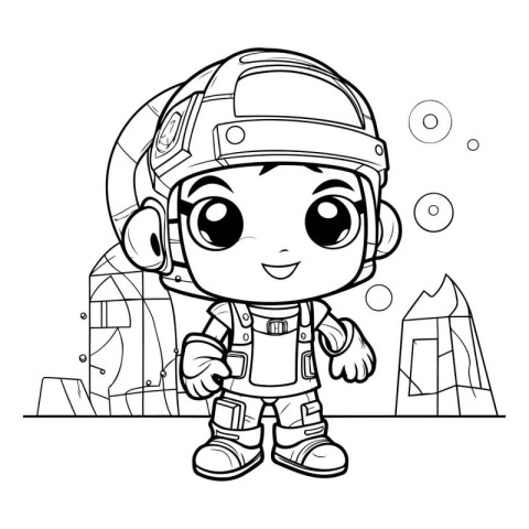 Coloring Page Outline Of Cute Cartoon Astronaut Boy Character