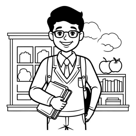 Student man with books and glasses design. University education