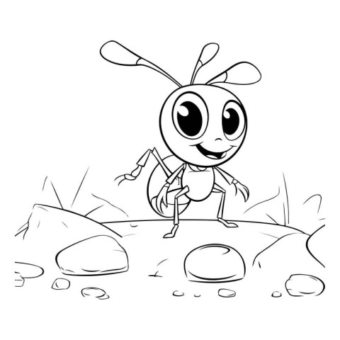 illustration of cartoon ant on the rock - coloring book for chil