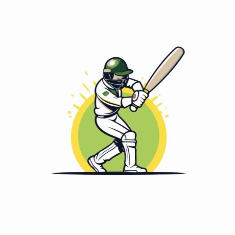 Cricket player with bat and ball. Vector illustration in flat st