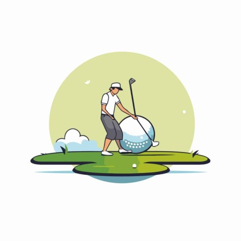 Golf player with ball on grass. Flat style vector illustration.