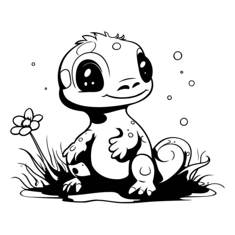 Cute little frog in the grass. Vector illustration for coloring