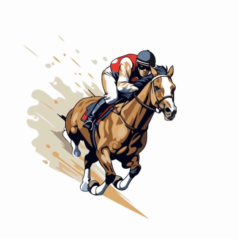 Illustration of a jockey on horseback. Vector illustration.