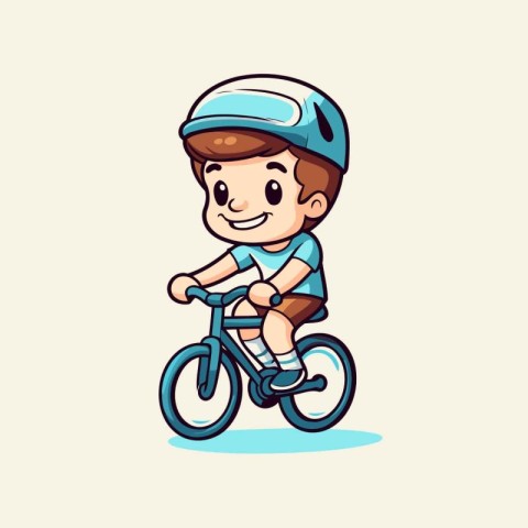 Cute boy in helmet riding bicycle. vector illustration. eps10