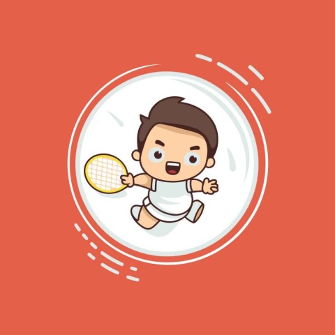 cute little boy playing badminton cartoon vector illustration gr