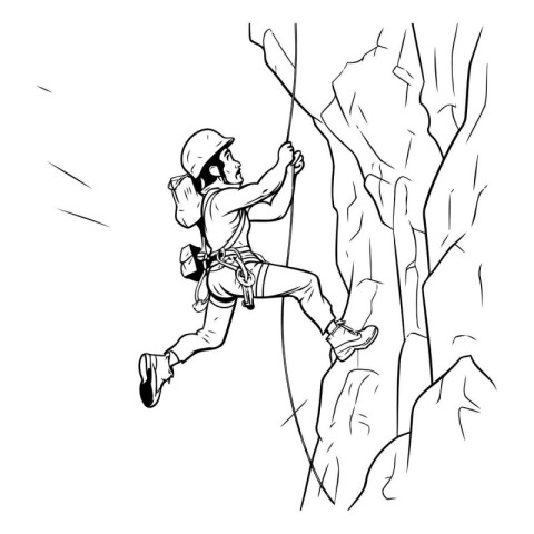 Climbing. hand drawn vector illustration of a man climbing a cli