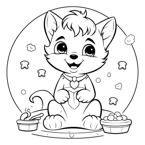 Black and White Cartoon Illustration of Cute Little Fox Animal C