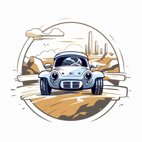 Vector illustration of a classic american car on the road in the