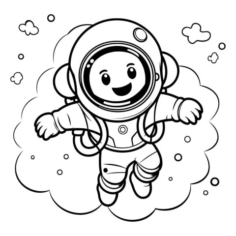 Coloring book for children: Astronaut in the clouds. Vector illu