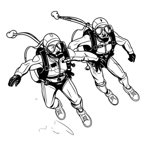 Couple of scuba divers jumping. sketch for your design. Vector i