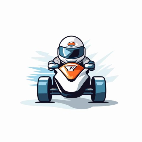 Cartoon vector illustration of a racing car driver on a race tra