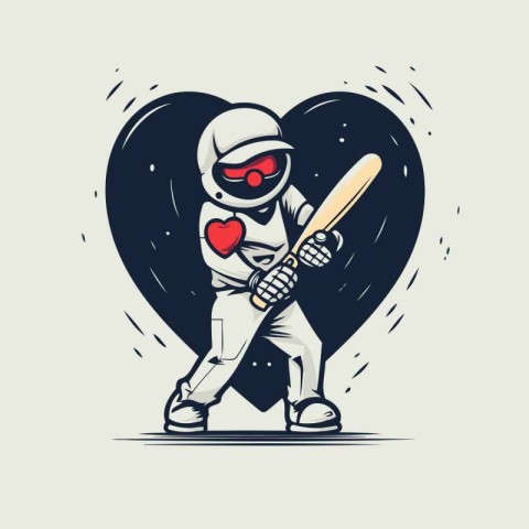 Batsman with a baseball bat in the heart. Vector illustration.