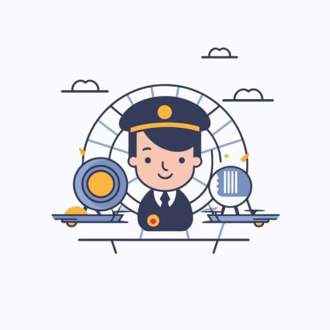 Vector illustration of a pilot in a flat design style. Travel co