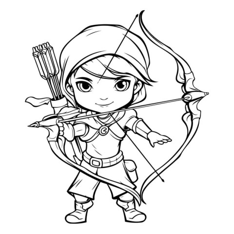 Cute cartoon archer with bow and arrow. Vector illustration.