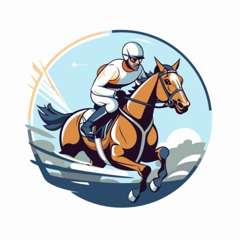 Jockey riding a horse on the track. Vector illustration of a joc