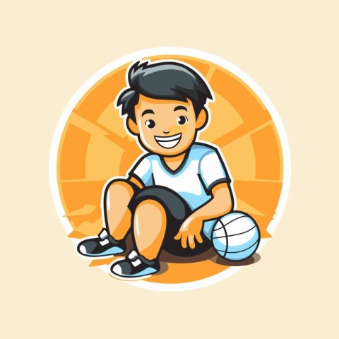 Smiling boy playing volleyball. Vector illustration. Cartoon sty