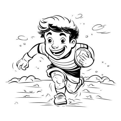 Coloring book for children - Boy playing rugby. Vector illustrat