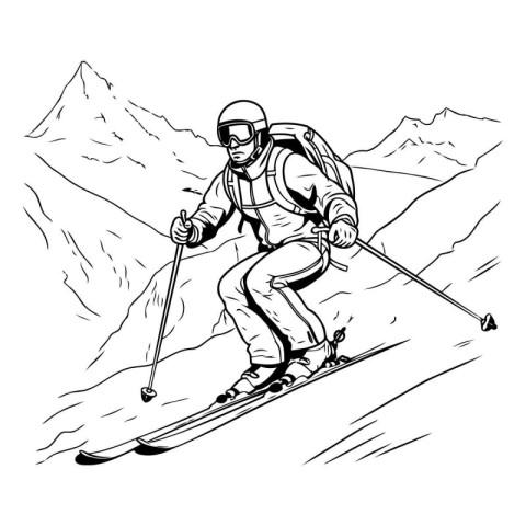 Skier in the mountains. Vector illustration of a skier.