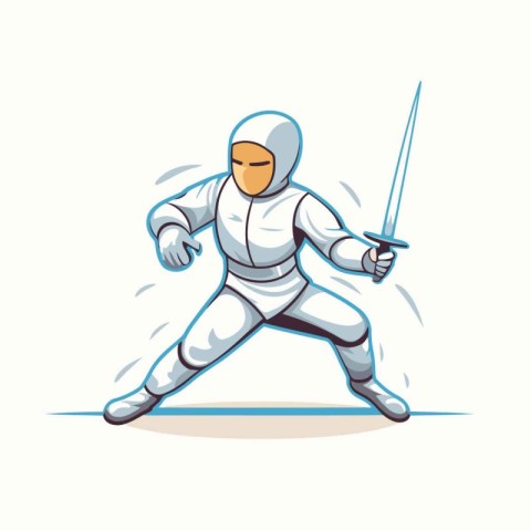 Fencer with a sword. Vector illustration isolated on white backg